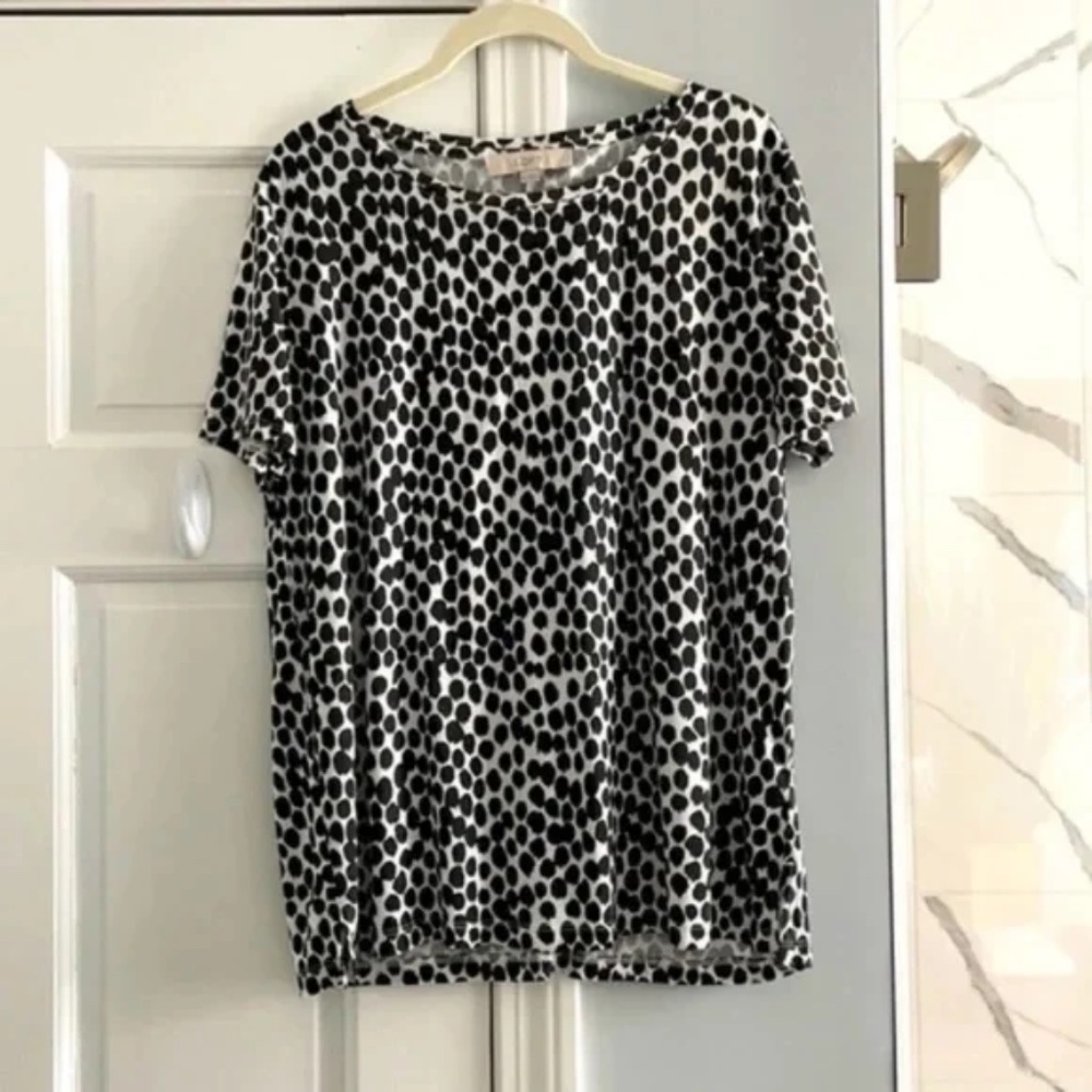 LOFT Black and White Spotted Blouse